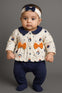 Baby Girl'S Blue Cartoon Print - Soft Ruffled Full Sleeve Romper with Bow Detail, Autumn/Winter Comfort, Dressy Style, Comfortable Fit, New Parents, Perfect for Outdoor BS6416A